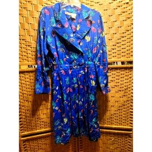 1980s Liz Claiborne abstract leaves dress
